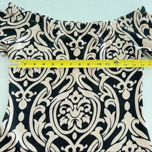 Revamped Waffled Printed Shoulder Y2K Dress Black Cream Dress  Size XL - Picture 10 of 11